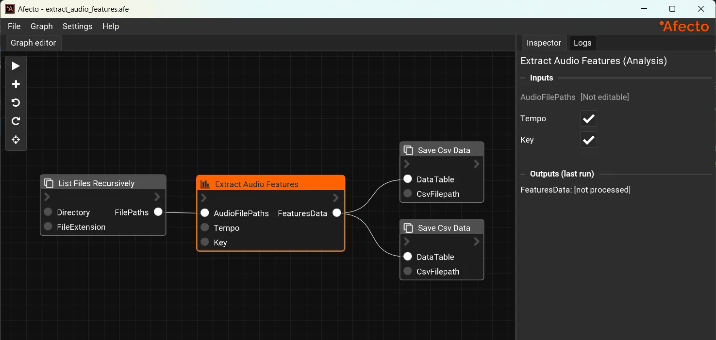 Afecto Extract Audio Features workflow
